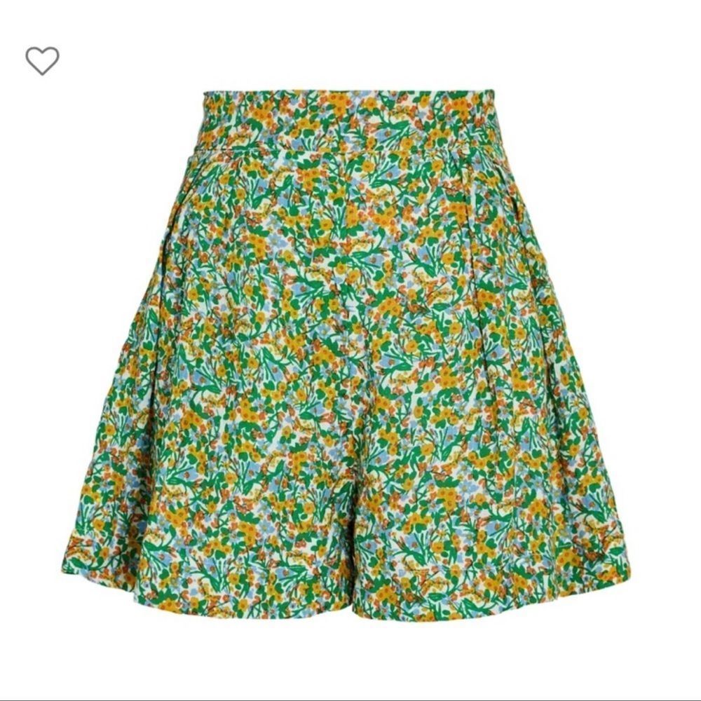 NWOT Faithfull the Brand Linen High Rise Shorts Green Floral Anthropologie